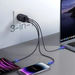 Joyroom (TCG01) Φορτιστής με Θύρα USB-A και 2 Θύρες USB-C και Καλώδιο USB-C 65W Power Delivery Μαύρο