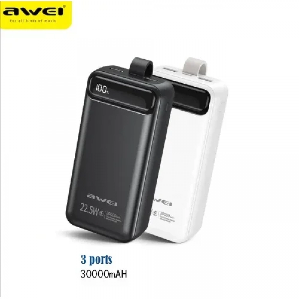 Power bank 30000mAh P140K 22.5W με ψηφιακή οθόνη Awei μαύρο