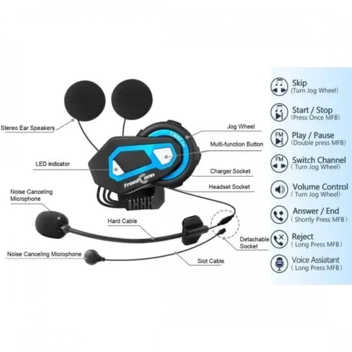 Ασύρματη ενδοεπικοινωνία για κράνος με bluetooth headset για έως 6 χρήστες T-MAX Pro