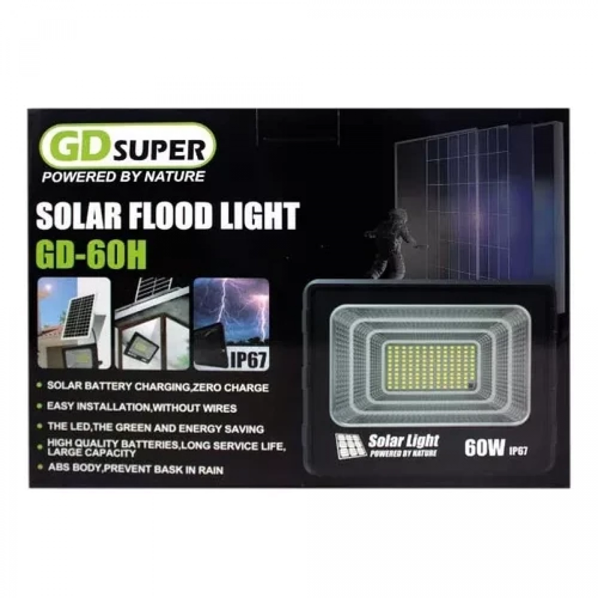 Ηλιακός Προβολέας Αδιάβροχος GDSUPER GD-60H 60W με Ξεχωριστό Ηλιακό Πάνελ και Χειριστήριο
