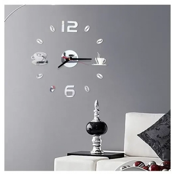 Αυτοκόλλητο ρολόι τοίχου 3D DIY 50-120cm Coffee ασημί