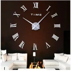 Αυτοκόλλητο ρολόι τοίχου 3D DIY 50-120cm ZH019 ασημί