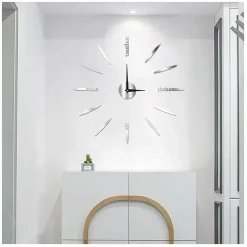 Αυτοκόλλητο ρολόι τοίχου 3D DIY 60-120cm ZH01210 ασημί
