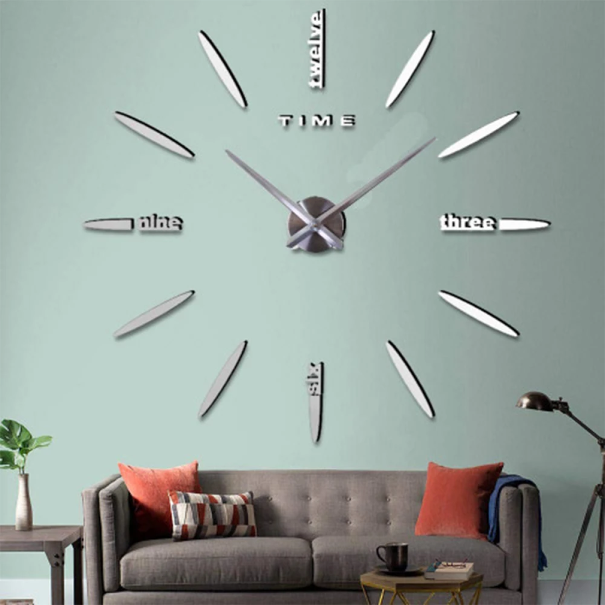Αυτοκόλλητο ρολόι τοίχου 3D DIY 60-120cm ZH01210 ασημί