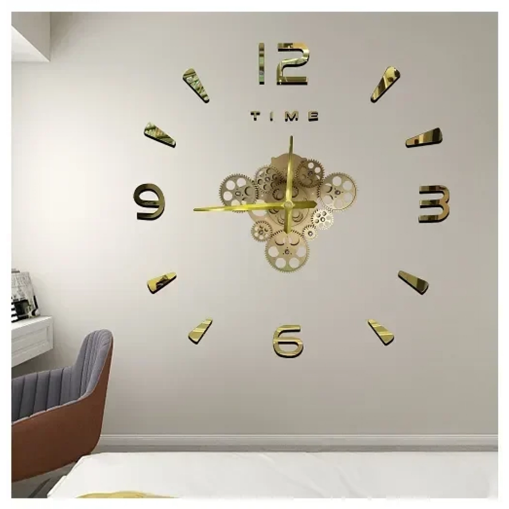 Αυτοκόλλητο ρολόι τοίχου 3D DIY 60-120cm ZH03410 χρυσό