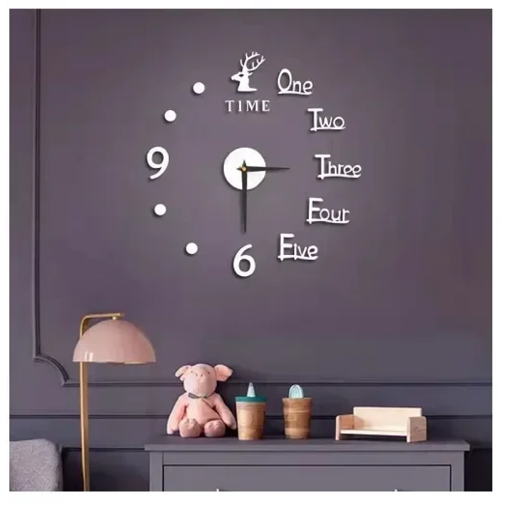 Αυτοκόλλητο ρολόι τοίχου 3D DIY 60-120cm ZH38610 ασημί