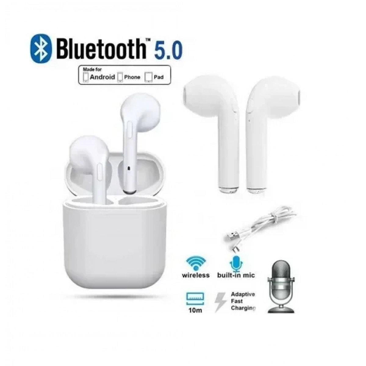 Ασύρματα ακουστικά Bluetooth Handsfree με θήκη φόρτισης i9S-TWS λευκά - Image 3
