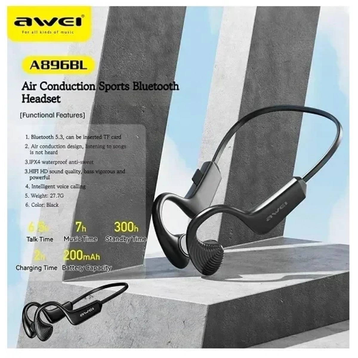 Ασύρματα ακουστικά Bluetooth In-Ear Awei A896BL μαύρο - Image 3