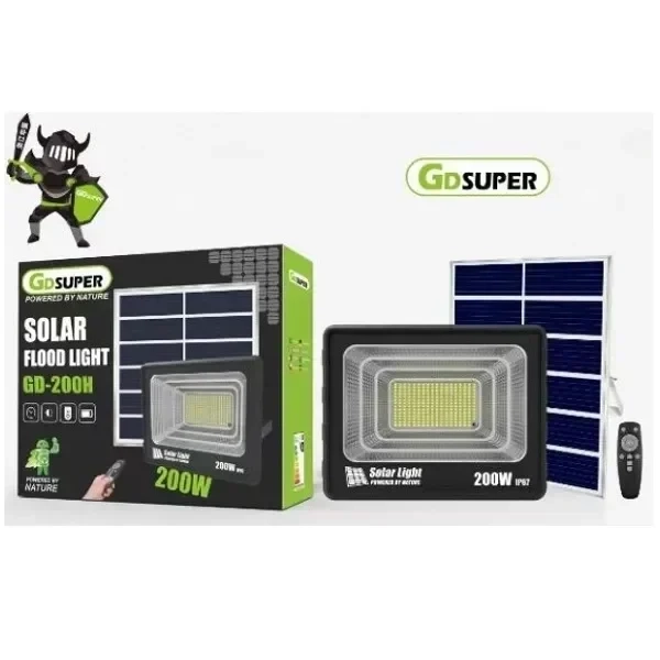 Ηλιακός Προβολέας Αδιάβροχος GDSUPER GD-200H 200W με Ξεχωριστό Ηλιακό Πάνελ & Χειριστήριο