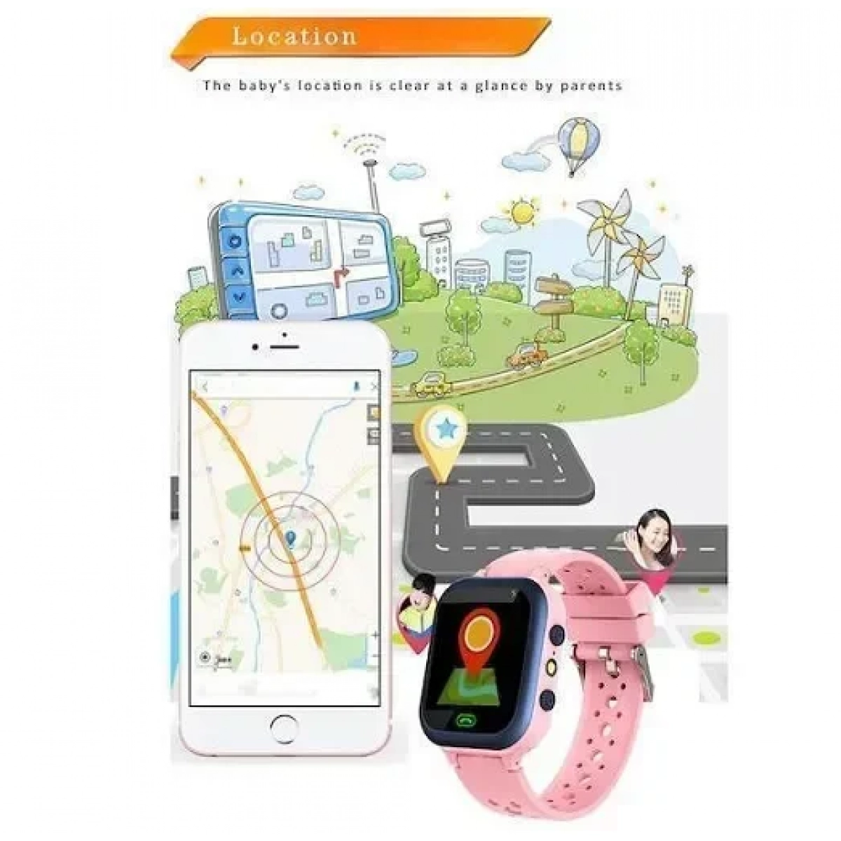 Q15 jinl Παιδικό Smartwatch με GPS και Καουτσούκ/Πλαστικό Λουράκι Ροζ - Image 2