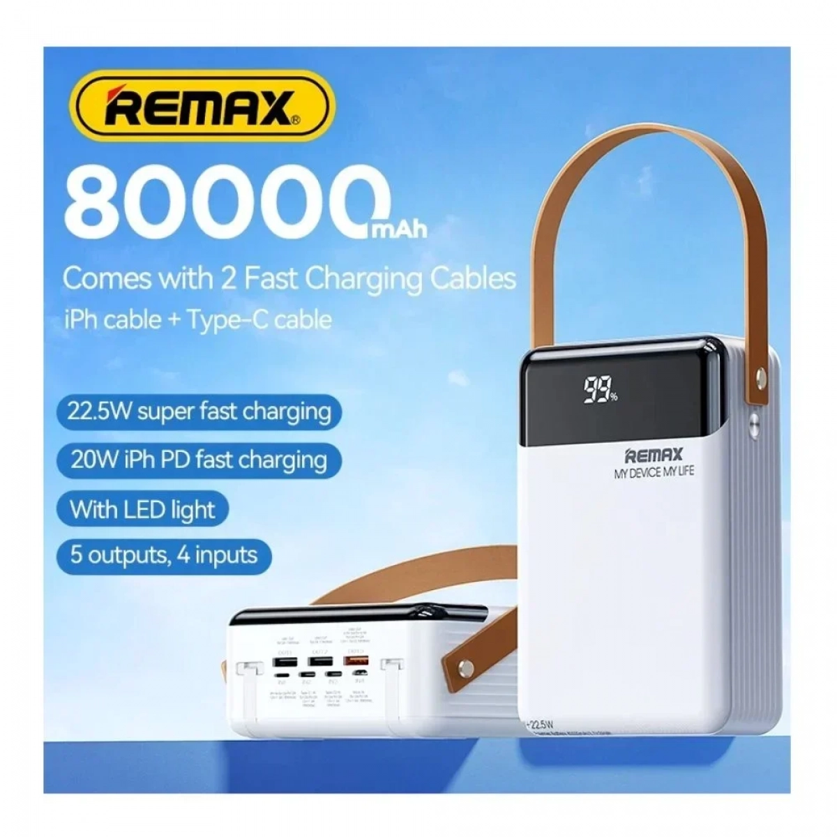 Remax RPP-566 Power Bank Γρήγορης Φόρτισης 22,5W 80000mAh Λευκό - Photo4