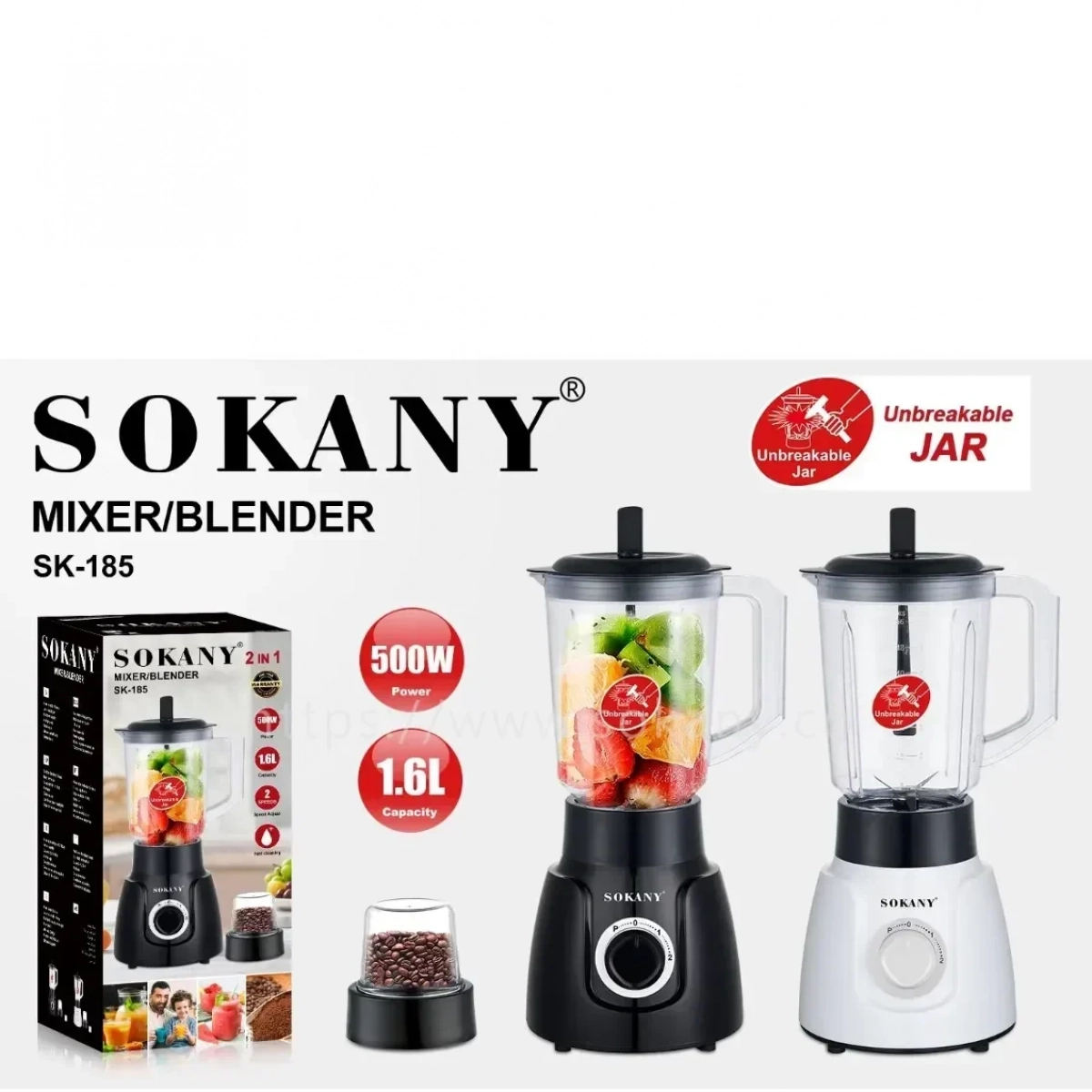 Μπλέντερ Μίξερ 2 σε 1 Sokany SK-185 500w Άσπρο
