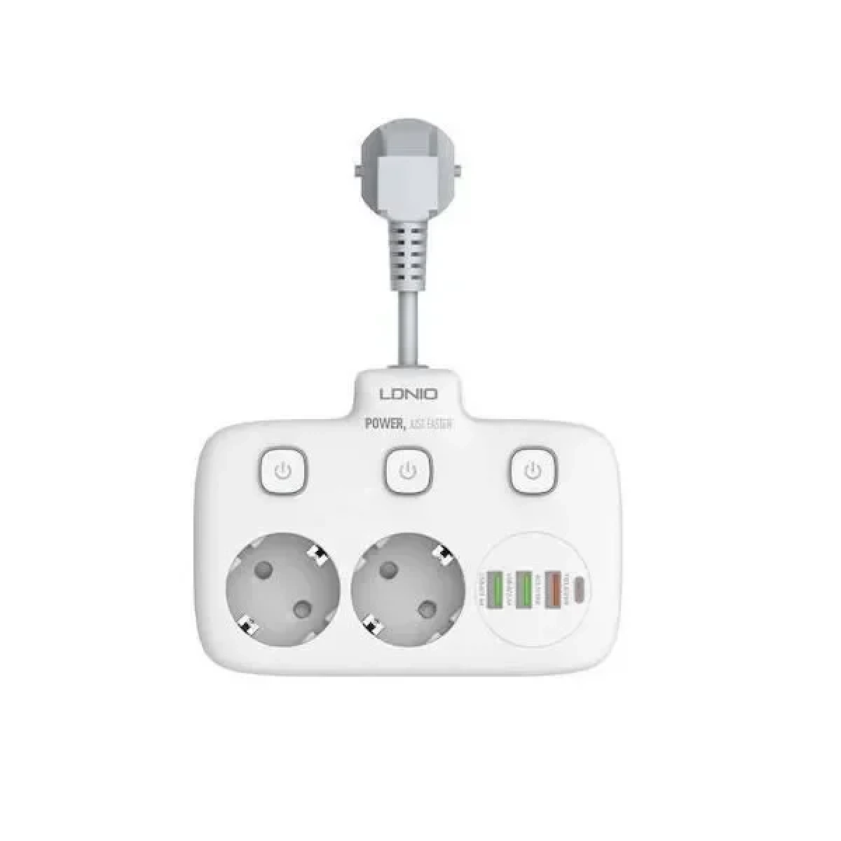 Πολύπριζο 2 θέσεων με διακόπτη και 3 USB 2500W Ldnio SE-2435 λευκό