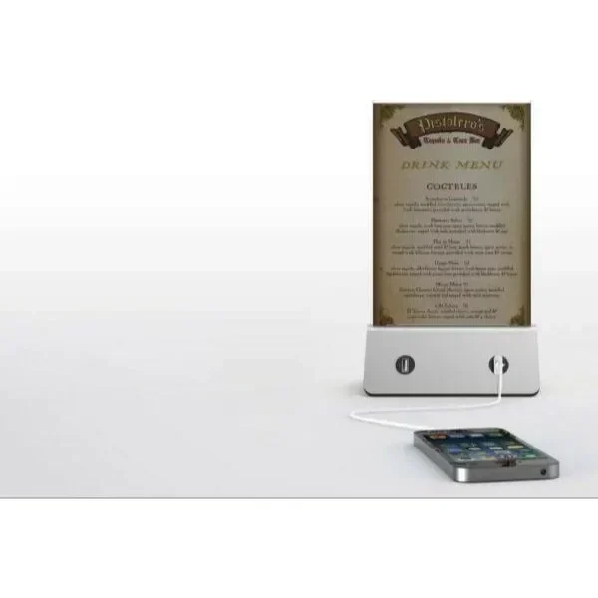 Power Bank με 4 x USB & LED Βάση Καταλόγου για Καφετέριες, Bar, Εστιατόρια & Χώρους Εστίασης - Μπαταρία Φόρτισης Κινητών, Tablet Ασημί