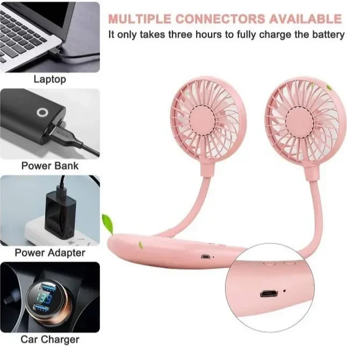 Ανεμιστηράκι Λαιμού USB Επαναφορτιζόμενο 500mAh Ροζ