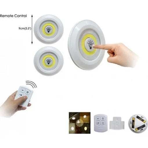 LED Φωτιστικό Σποτάκι για Ντουλάπες με Μπαταρία και Τηλεχειριστήριο 3τμχ