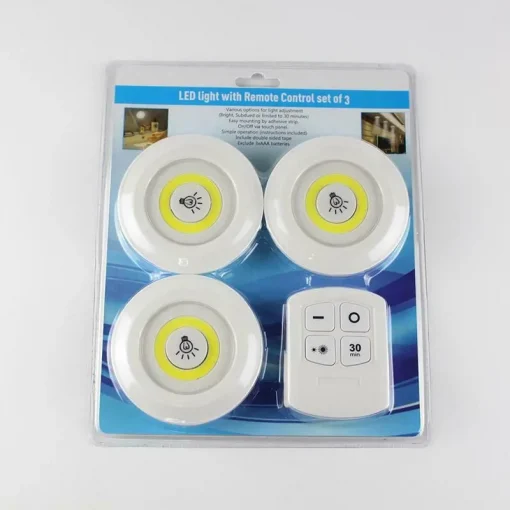 LED Φωτιστικό Σποτάκι για Ντουλάπες με Μπαταρία και Τηλεχειριστήριο 3τμχ