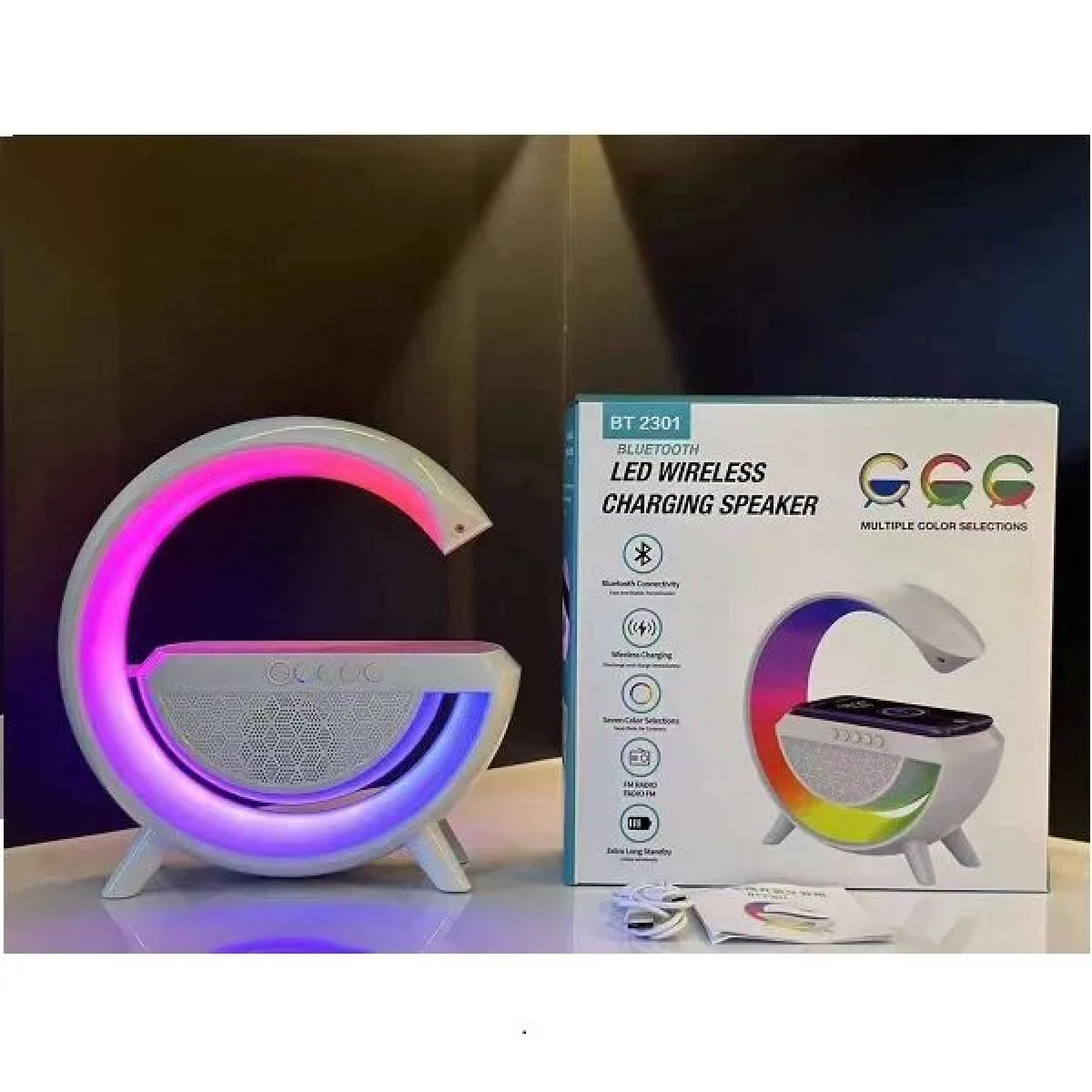 3in1 Wireless Charger Ηχείο Bluetooth 5W με Ραδιόφωνο Rgb Λευκό BT2301