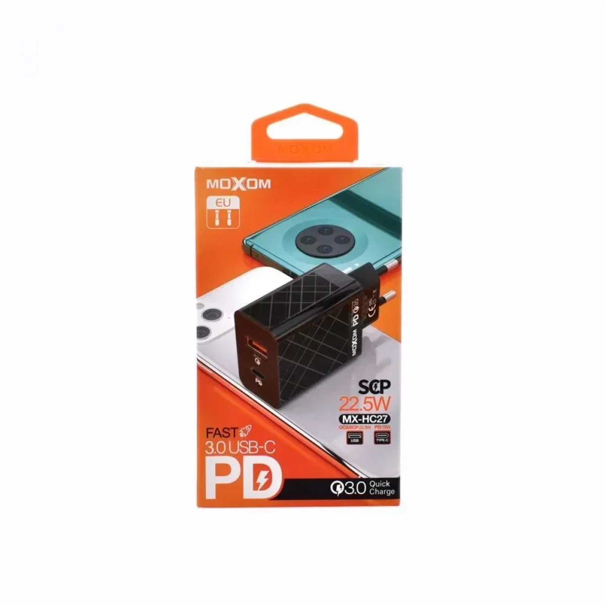 Moxom Φορτιστής Χωρίς Καλώδιο με Θύρα USB-A και Θύρα USB-C 22.5W Power Delivery / Quick Charge 3.0 Μαύρος MX-HC27