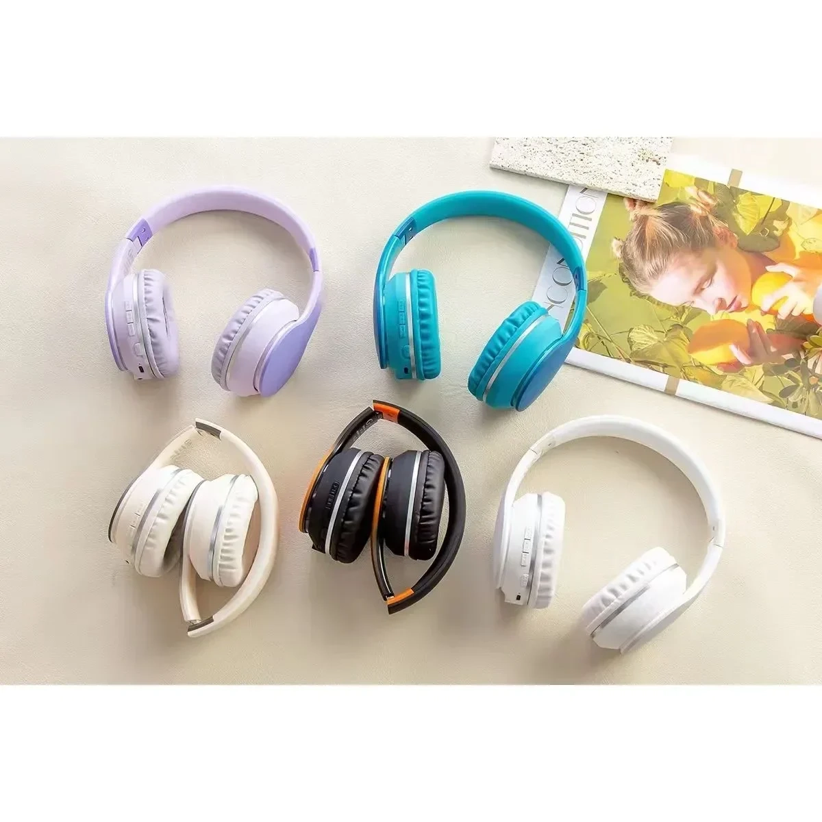 CA-038 Ασύρματα Bluetooth Over Ear Ακουστικά Μπεζ-λευκό
