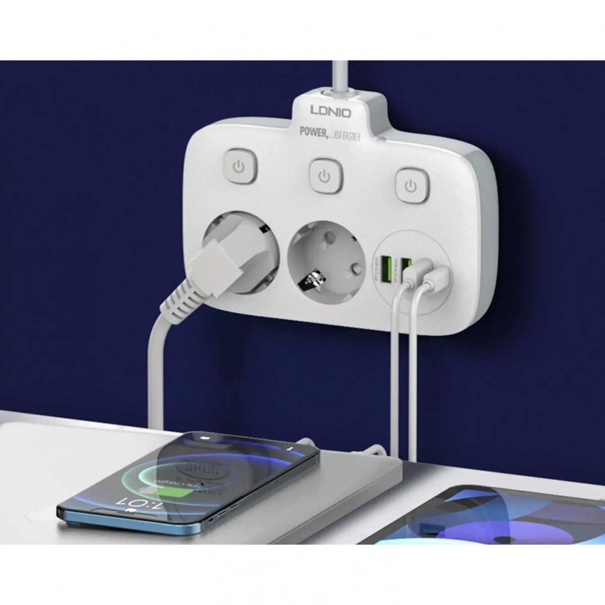 Πολύπριζο 2 θέσεων με διακόπτη και 3 USB 2500W Ldnio SE-2435 λευκό