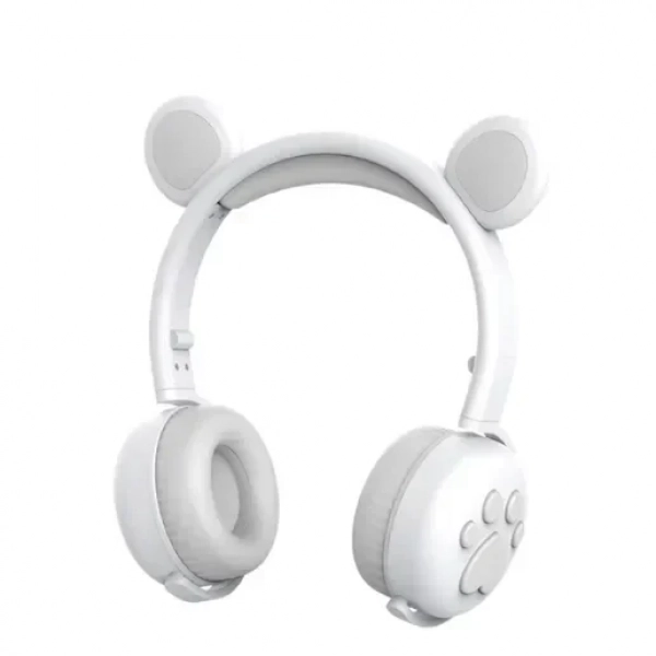 Ασύρματα Bluetooth On Ear Ακουστικά BK-5 με Αυτάκια Αρκούδας Γκρι