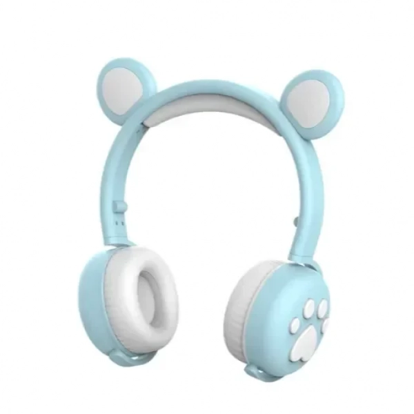 Ασύρματα Bluetooth On Ear Ακουστικά BK-5 με Αυτάκια Αρκούδας Γαλάζιο