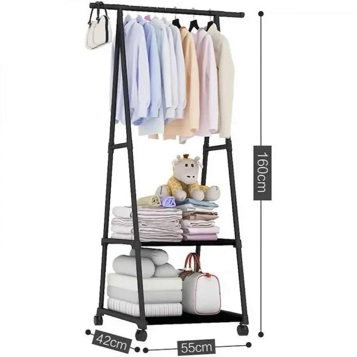 Κρεμάστρα ρούχων με τροχούς - Triangle Clothes Rack 55x42x160cm, Μαύρο