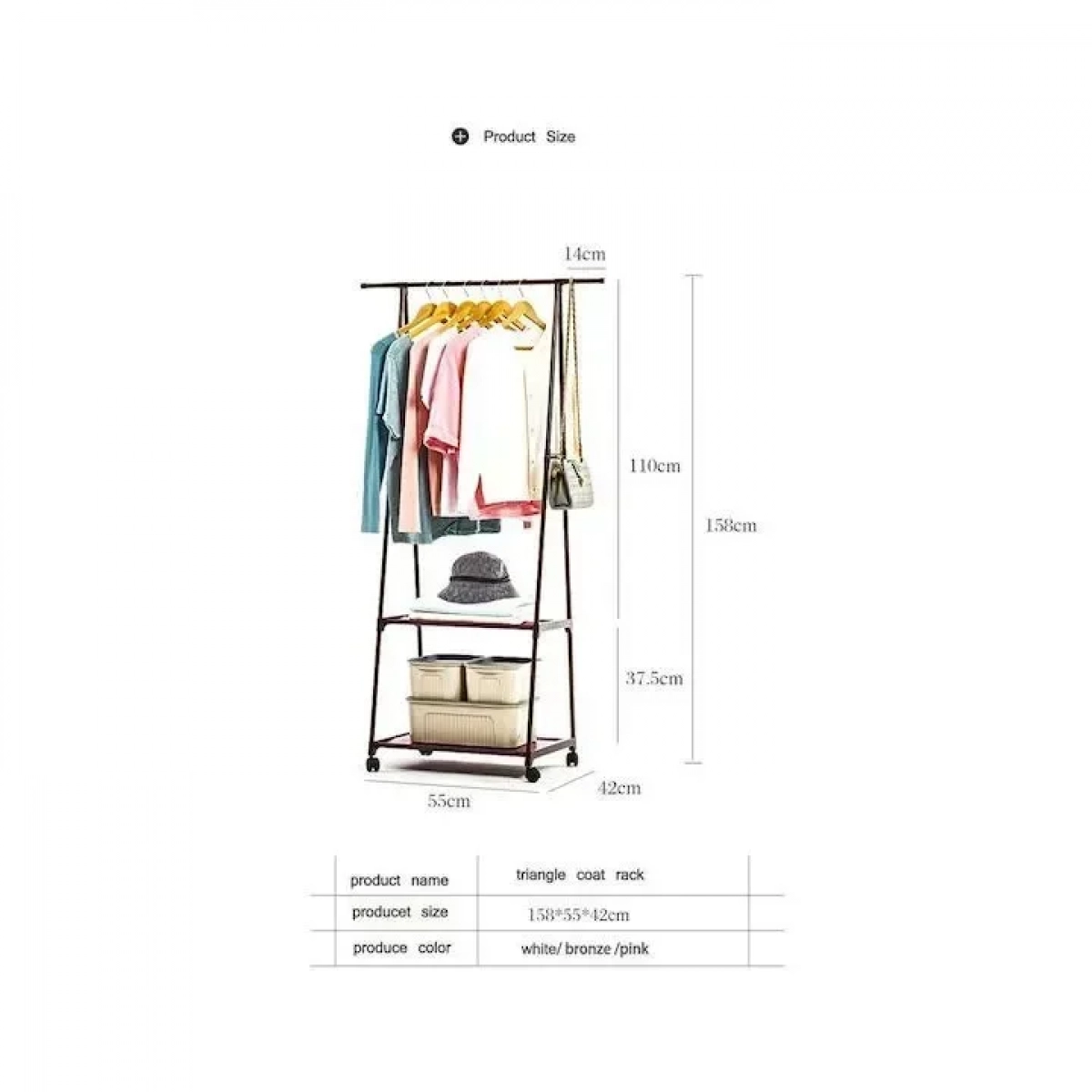 Κρεμάστρα ρούχων με τροχούς - Triangle Clothes Rack 55x42x160cm, Μαύρο