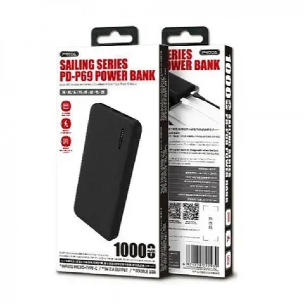 Proda Azeada PD-P69 Power Bank 10000mAh με 2 Θύρες USB-A ΜΑΥΡΟ
