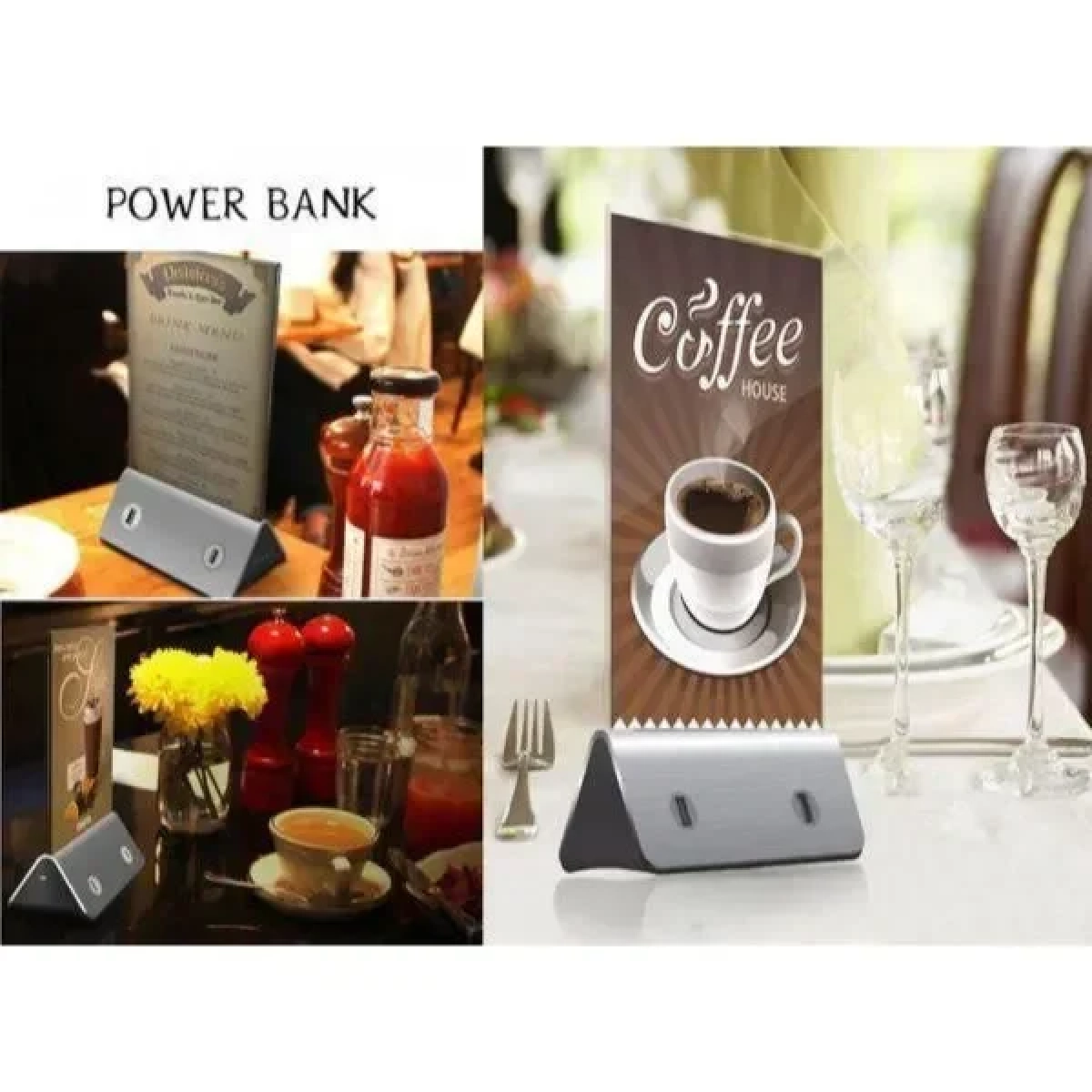 Power Bank με 4 x USB & LED Βάση Καταλόγου για Καφετέριες, Bar, Εστιατόρια & Χώρους Εστίασης - Μπαταρία Φόρτισης Κινητών, Tablet Ασημί
