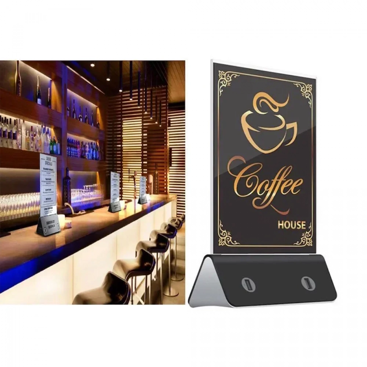 Power Bank με 4 x USB & LED Βάση Καταλόγου για Καφετέριες, Bar, Εστιατόρια & Χώρους Εστίασης - Μπαταρία Φόρτισης Κινητών, Tablet Μαύρο