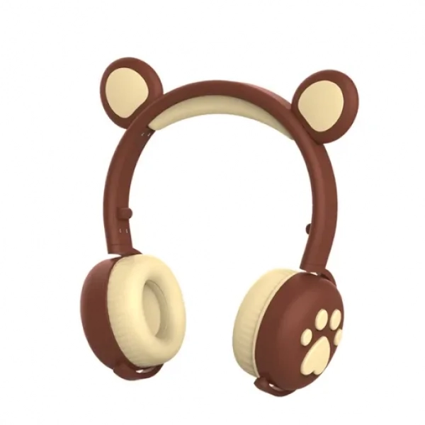 Ασύρματα Bluetooth On Ear Ακουστικά BK-5 με Αυτάκια Αρκούδας Καφέ