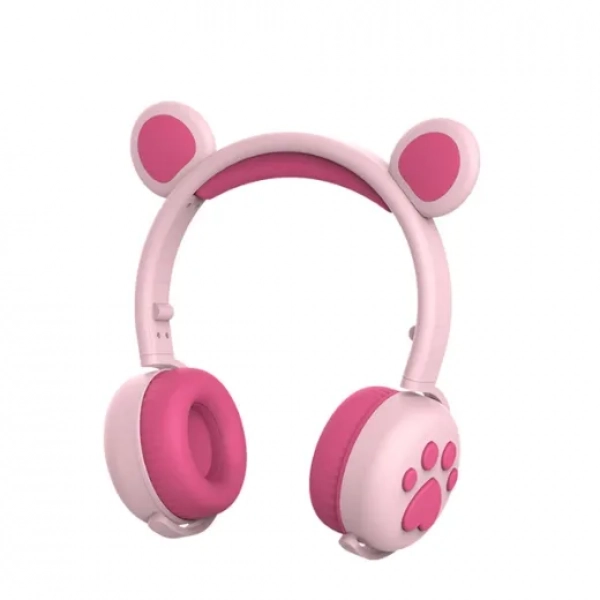 Ασύρματα Bluetooth On Ear Ακουστικά BK-5 με Αυτάκια Αρκούδας Ροζ