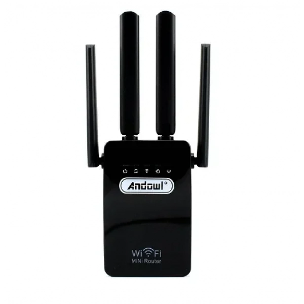 WiFi Extender Single Band (2.4GHz) 300Mbps με 2 θύρες Ethernet Andowl Q-T83 μαύρο