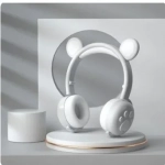 Ασύρματα Bluetooth On Ear Ακουστικά BK-5 με Αυτάκια Αρκούδας Γκρι