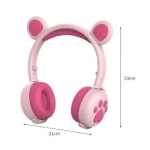 Ασύρματα Bluetooth On Ear Ακουστικά BK-5 με Αυτάκια Αρκούδας Ροζ