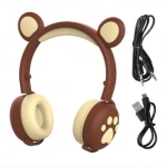 Ασύρματα Bluetooth On Ear Ακουστικά BK-5 με Αυτάκια Αρκούδας Καφέ