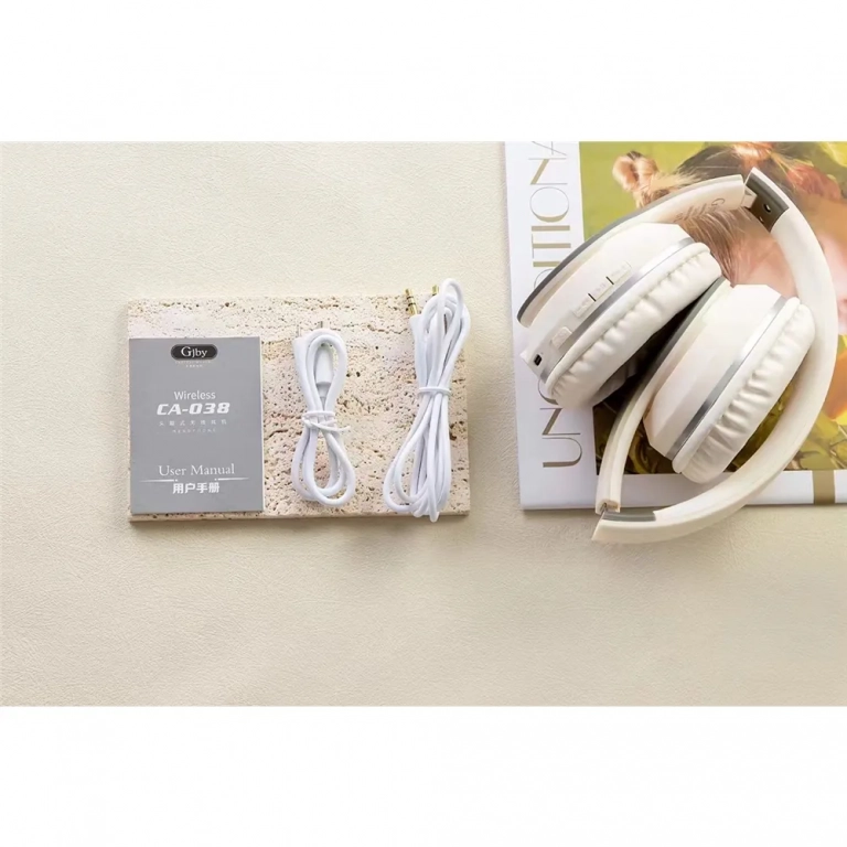 CA-038 Ασύρματα Bluetooth Over Ear Ακουστικά Μπεζ-λευκό