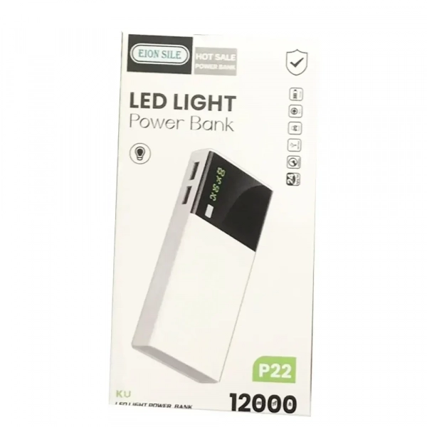 EION SILE P22 Power Bank 12000mAh με 2 Θύρες USB-A Λευκό