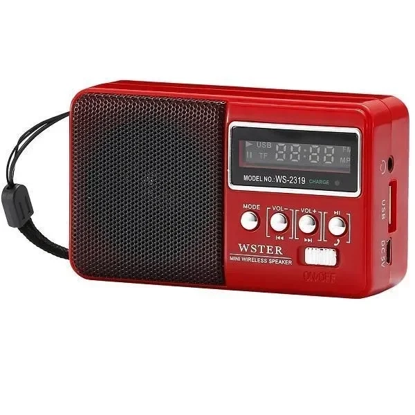 WSTER WS-2319 Φορητό Ραδιόφωνο Επαναφορτιζόμενο με Bluetooth και USB Κόκκινο
