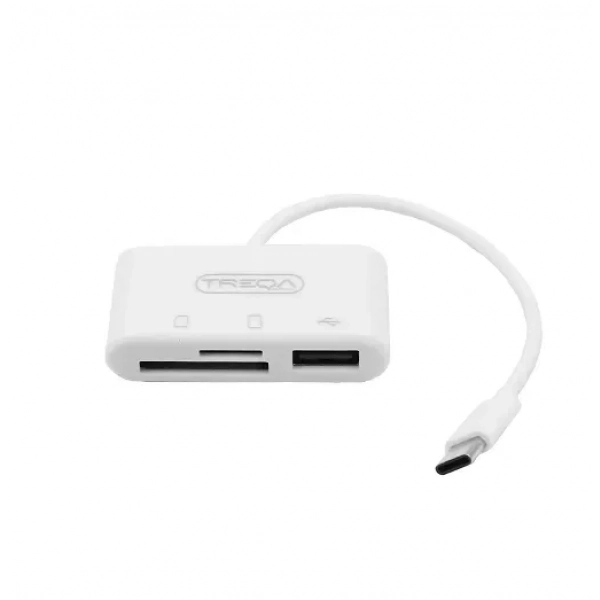 Αναγνώστης καρτών & USB Hub OTG TF/SD με βύσμα USB Type-C Treqa USB-5-TC λευκό