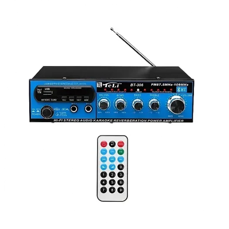 Ενισχυτής με λειτουργία karaoke, bluetooth & τηλεχειριστήριο 12V/220V BT-306