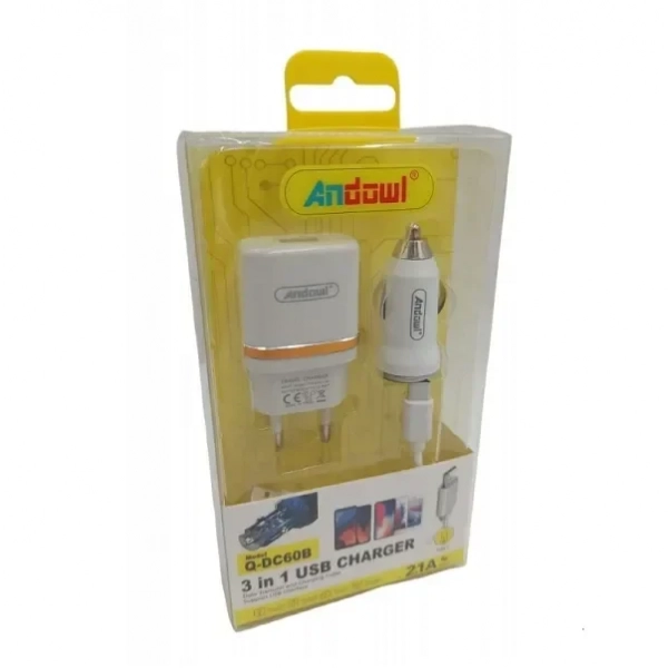Φορτιστής Κινητών Andowl Q-DC60B 3 ΣΕ 1 Λευκό