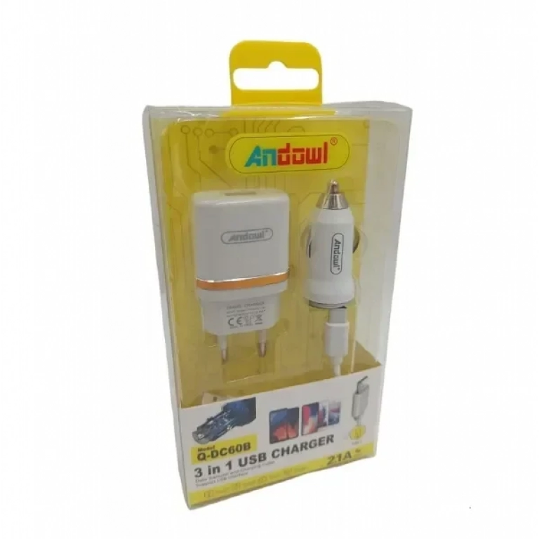 Φορτιστής Κινητών Andowl Q-DC60B 3 ΣΕ 1 Λευκό