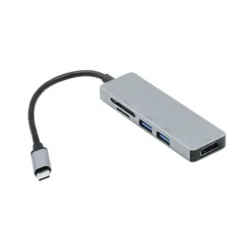 Μετατροπέας 5 σε 1 Type-C σε HDMI με 2 θύρες USB-A OTG & αναγνώστη καρτών TF/SD TC-18 ασημί