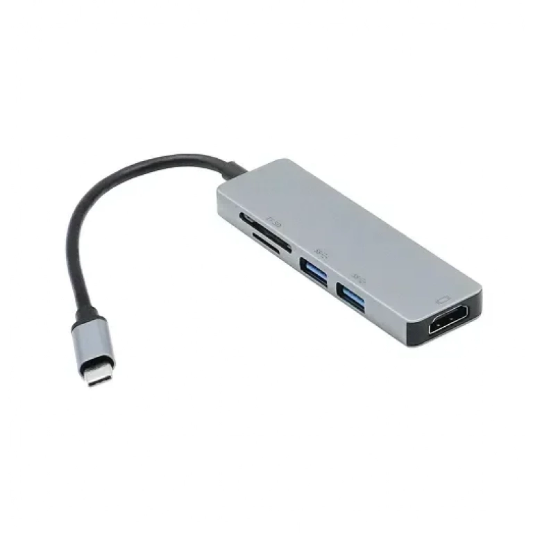 Μετατροπέας 5 σε 1 Type-C σε HDMI με 2 θύρες USB-A OTG & αναγνώστη καρτών TF/SD TC-18 ασημί