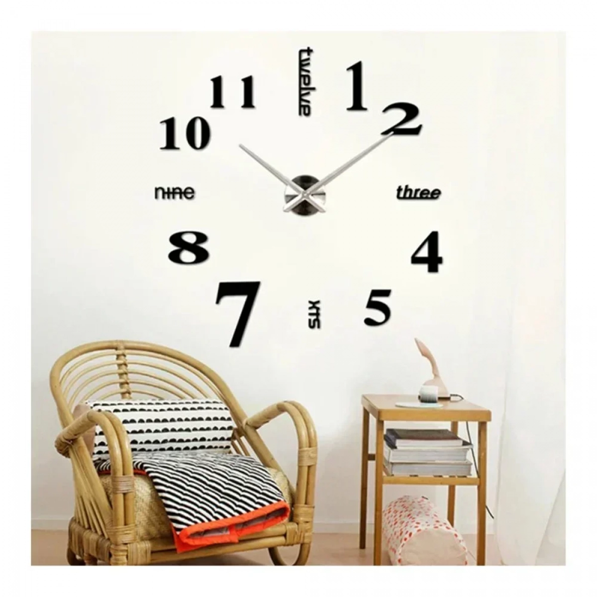 Mirror Numbers And Letters Do It Yourself Black 3D Ρολόι Τοίχου Αυτοκόλλητο Πλαστικό Μαύρο
