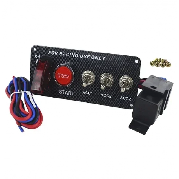 Πίνακας ελέγχου αυτοκινήτου & σκάφους με 4 διακόπτες και εκκίνηση κινητήρα 12V 15cm