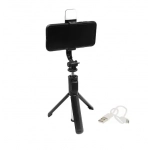 Πτυσσόμενο Selfie Stick με LED φωτισμό, τρίποδο & τηλεχειριστήριο bluetooth Treqa Selfie-04 μαύρο